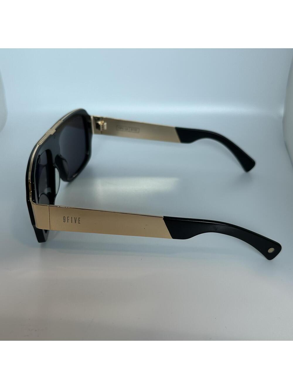 9Five Black and Gold Rectangular Sunglasses - Picture 6 of 9